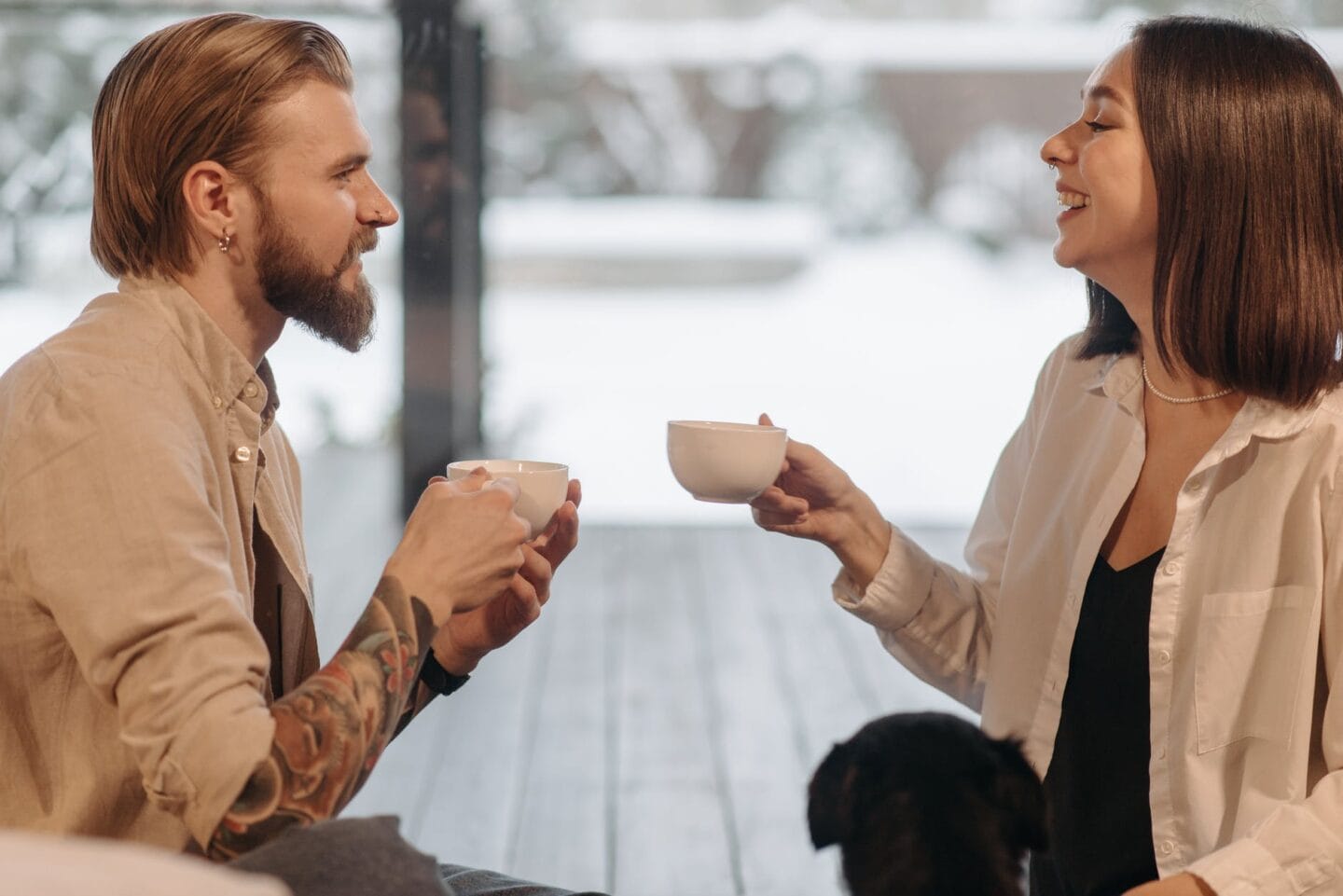beautiful couple drinking coffee